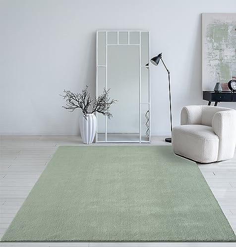 Mia´s Teppiche Taos – kuscheliger Kurzflor Teppich in Felloptik, super Soft & waschbar bis 30°C, mit Anti-Rutsch-Unterseite, Wohnzimmer & Schlafzimmer, Made in Türkiye, Grün, 160 x 220 cm