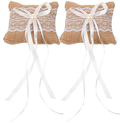 ifundom Ringkästchen 6 STK Rustikales Ringträgerkissen Eheringkissen Vintages Ringträgerkissen Anruf Braut Sitzkissen Westlicher Stil Ringpräsentation