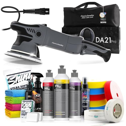 Poliermaschinen Set: chemicalworkz DA21 Pro Exzenter Poliermaschine + Koch Chemie Politur Set + Royal Pads Premium Polierpads + Dr. Wack Versiegelung für Lack + Zubehör | 20-teilig