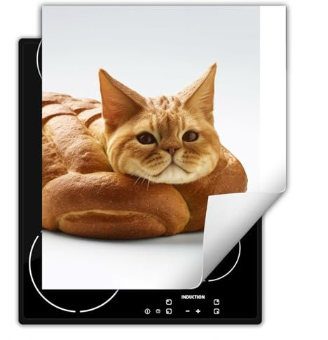 SMTDeco herdabdeckplatte Induktionsmatte herdabdeckung ceranfeld abdeckplatten für ceranfelder induktionskochfeld schutzmatte 50x52 cm Katze Brot Orange