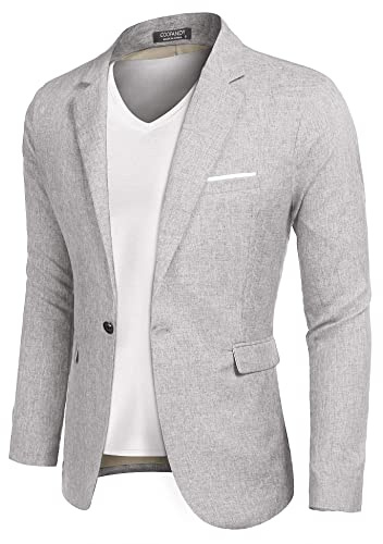 COOFANDY Manteaux de sport décontractés pour homme - Veste légère - Blazer - Veste à un bouton, gris clair, XXL