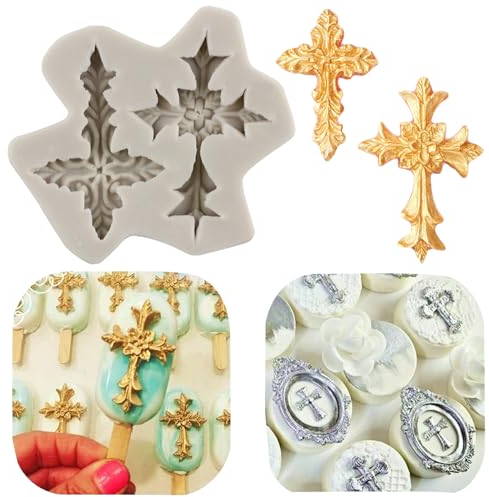 MINFEIDMS Decorazioni per torte battesimali a forma di croce, stampo a croce per battesimo, decorazione per cupcake, caramelle, cioccolato, pasta di gomma, argilla polimerica
