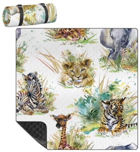 Mularoka Picknickdecke, Zebra-Giraffe, Tiger, wasserdicht, sanddicht, faltbar, Stranddecke, 200,7 x 200,7 cm, extra groß, tragbar, waschbar, Outdoor-Matte für Camping, Park, Gras, Wandern, Reisen