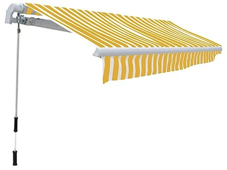 Auvent de terrasse, de jardin, à bras articulés, à bras articulés, fonctionnement manuel, 300 cm, jaune/blanc, pour terrasse