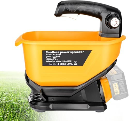YEX-BUR Lawn Feed Spreader for Dewalt 18V Battery, Handheld Power Spreader for Dewalt 18v/20v Battery, Year-Round Used, Portable Cordless Seed Spreader Covers Up to 8,000 sq. ft.(Tool Only)