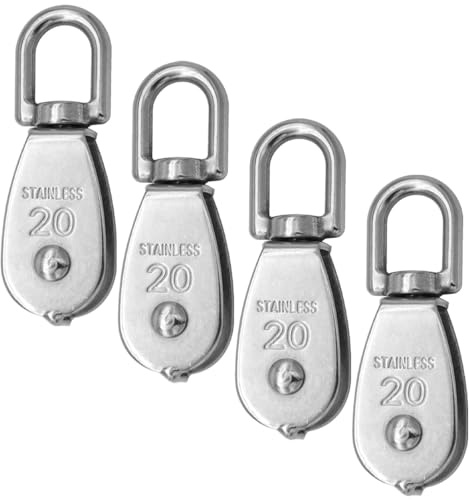 CEEYSEE 4 Stück Umlenkrollen für Seile M20 Schwenken Rolle aus 304 Edelstahl Riemenscheibe Einzelsatz Flaschenzug für Drahtseile Tragkraft 75kg (D/M20)
