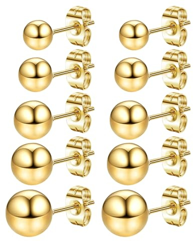 Mochity 4-5 Paare Kugel Ohrstecker Schwarz Sliver Gold, Kugel Ohrringe Kleine Für Damen Herren, 316L Edelstahl Ohrstecker 3-7mm, Hypoallergen Ohrringe Schläfer Knorpel