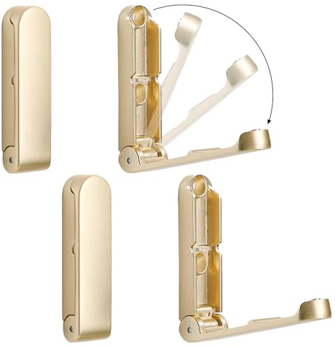 XSGTZMJ 4Pcs Folding Coat Hooks, Zinc Alloy Foldable Wall Hooks Bathroom Towel Hooks Coat Hooks Individual for Hanging Coat Clothes Towels Hat Keys Bags(Gold)