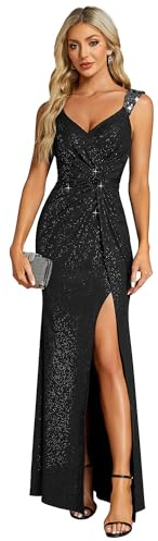 Ever-Pretty Maxi-Abendkleid, elegant, Pailletten, V-Ausschnitt und hoher Schlitz, Ballkleid 01888