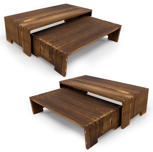 Yikaroeli 4Pcs Large Display Riser Wood Risers Cupcake Display Stand 2 Tier Racks Rectangular, 2 Set Perfume Decorative Display Dessert Stands for Vendors Event (Large/2Pack Brown)