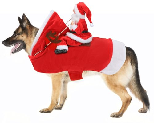 Mfsdai Hund Weihnachtskostüm, Santa Reiten Kleidung Hundekostüm, Hundepullover Mantel Weihnachten Rot für Kleine Mittel Große Hunde Katzen XXL