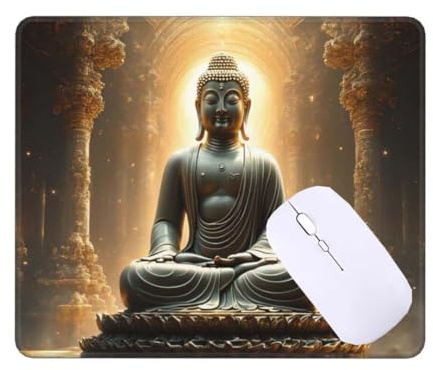 Tapis de Souris Gamer 36 x 30 cm Tapis de Souris Statue Zen Tapis Souris Gaming Accessoire, avec Bord Cousu et Base en Caoutchouc Antidérapante, Surface Spéciale Texturée Résistant à Usure T-921