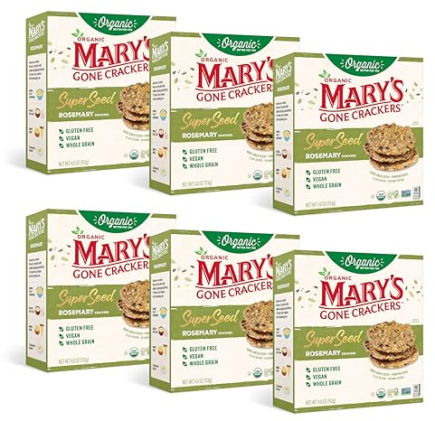 Mary's Gone Crackers Organic Rosemary Super Seed Crackers - Good Source of Protein & Fiber, Gluten-Free, Whole Grain, 4 Ounce (Pack of 6)