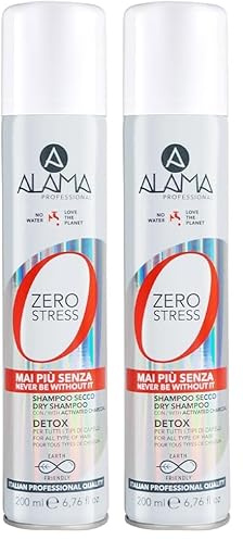 Alama Professional Zero Stress Shampoo Secco Purificante e Detox con Carbone Vegetale Attivo per Capelli Immediatamente Puliti senza l'Utilizzo dell'Acqua, 90% Ingredienti Naturali, 200 ml