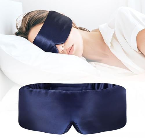 Seiden-Schlafmaske Weiche 100% Maulbeerseiden-Augenmaske mit verstellbarem Kopfband, verstellbare Schlafmaske für Herren und Frauen, lichtundurchlässig für Nachtschlaf und Nickerchen (Marineblau)