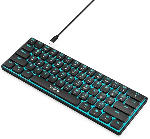 Snpurdiri 60% mechanische Tastatur, 60 Prozent Gaming Keyboard eisblau hintergrundbeleuchtet, kleine mini Gaming Tastatur für Büro, PC, Geschäftsreise(Rot Schalter/61 schwarz)