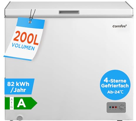 Comfee RCC201WH6(E) congelatore/82 kWh/anno/85 cm di altezza/200L/compressore inverter/41 dB basso volume/adatto per diversi scenari di utilizzo/regolatore di temperatura regolabile/bianco