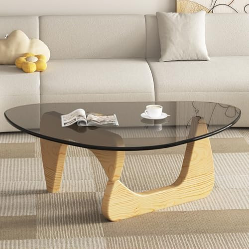 WNYAILLL Table Basse en Verre et Bois Triangle, Table À Thé D'appoint Industrielle pour Meubles de Salon, Design Table d'appoint Style Moderne, Table à Cocktail(Wood Color 1,83 * 57cm/32.7 * 22.4in)