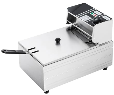 Friggitrice commerciale 2500W con serbatoio singolo e coperchio Friggitrice elettrica, friggitrice con olio Controllo della temperatura 60-200°C Riscaldamento rapido per casa e commerciale (6L)