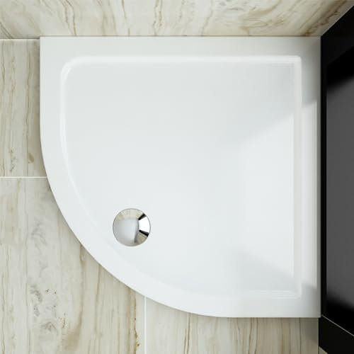 SUNXURY Piatto doccia 90 x 90 cm, piatto doccia ad angolo, piatto doccia in acrilico, colore bianco, struttura antiscivolo, box doccia con scarico Ø 90 mm