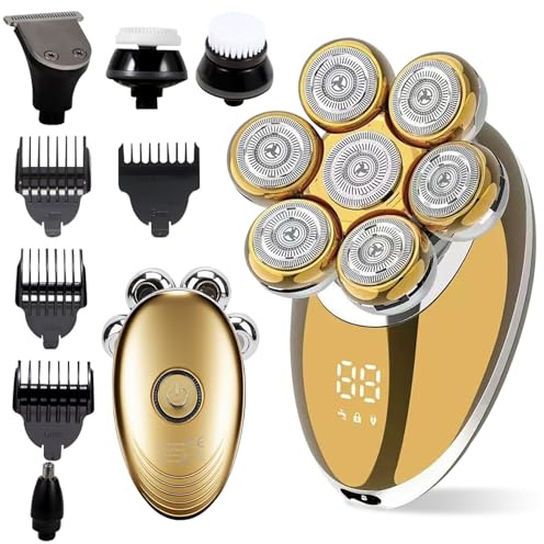 Cabezal de afeitado flotante 7D para hombres calvos, kit de aseo de afeitado impermeable IPX7, maquinilla de afeitar eléctrica 5 en 1 para hombre, afeitadora seca/húmeda para el hogar/viajes