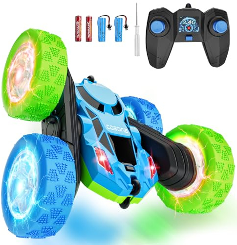 cosone Ferngesteuertes Auto für Kinder RC Stunt Cars mit coolem Rad Lichter 360° drehend Jungen Spielzeug für Alter 6 7 8 9 10-12 Kinder Geschenk Ideal (Blau&Grün)