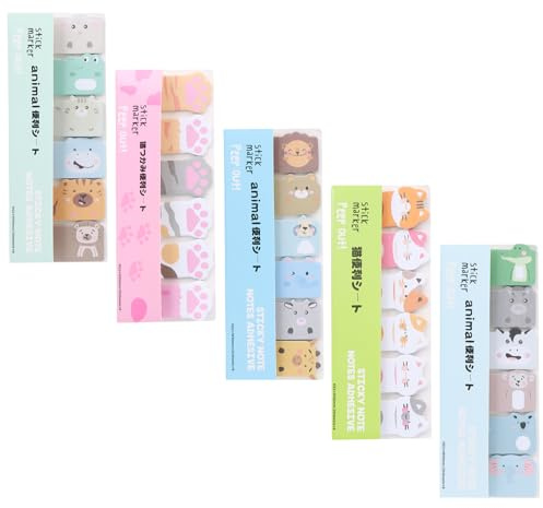 Culinavog Sticky Notes Adesivi, 5 Blocchetti (570 Fogli) Foglietti Kawaii a Forma di Animali, Gatti, Zampette e Foresta, Segnapagina Colorati per Bambini e Amanti degli Animali