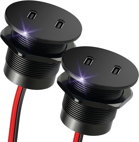 Obeaming 12V USB-Uttag Husbil, Dual Portar USB C PD3.0 20W Snabb laddning Aluminium för Marin Båt Buss Lastbil RV Marine ATV Husvagn 2 Pack