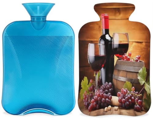 Bouteille d'eau chaude en verre à vin rouge avec couvercle, fruits 2 L pour soulager la douleur, cou doux et épaules, chauffe-mains et pieds, compresse chaude et froide pour adultes et enfants