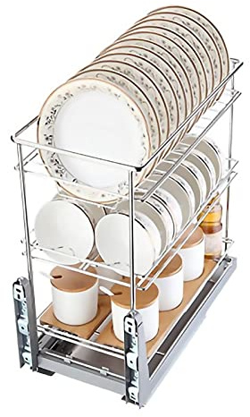 GenSDH Kitchen Organizer Kitchen Cabinet Organizers and Storage 304 Stainless Steel Heavy Duty Pull Out Spice Rack Telescopic Drawer Shelf Pantry Slide Out Basket Cabinet Organi,30cm cabinets