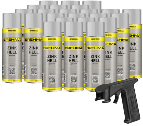 BREHMA 24x Zinkspray hell glänzend Grundierung Korrosionsschutz bis 300° C 400ml inkl. Griff