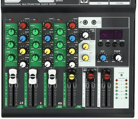 4 Kanal DJ Mischpult Mini Audio Mixer USB-Laufwerk and Bluetooth DJ-Controller-Sound-Mixer Mischkonsole, für KTV zu Hause, Bühnenauftritte, Bars usw