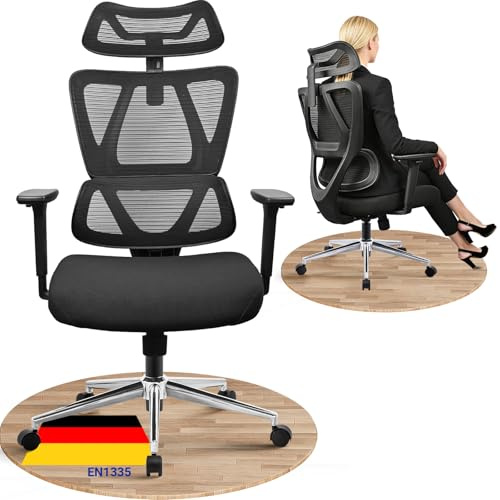 MELOKEA Silla de Oficina Ergonómica 150kg con Asiento de Muelles | Silla de escritorio para teletrabajo con soporte lumbar dinámico, reposabrazos 3D y EN1335