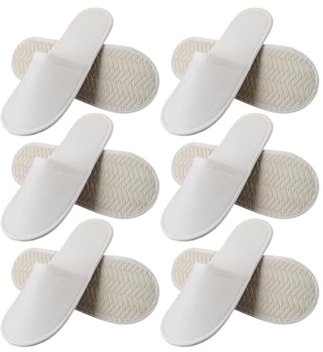 6 Paia Pantofole Antiscivolo, Pantofole Ospiti Riutilizzabili, Ciabatte Ospiti Lavabili, Ciabatte Hotel Monouso, Pantofole da Spa, Taglia unica, Spugna Premium, Misura Universale