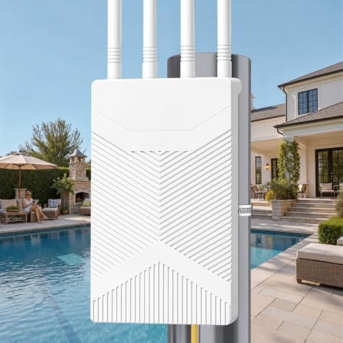 MEETOWN Repeteur WiFi Exterieur, 1800Mbps WiFi 6 Repeteur Longue Portée | Amplificateur WiFi Exterieur, Port Gigabit, IP65 Étanché Borne WiFi Point d’Accès PoE pour Jardin Terrasse Piscine Parking