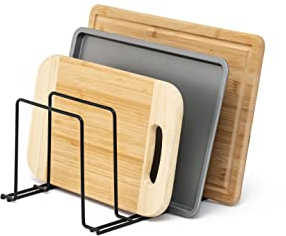 simplywire – Supporto per teglie e taglieri - Rastrelliera per coperchi, pentole e padelle - Organizer per credenze da Cucina – Acciaio Rivestito in plastica Nera