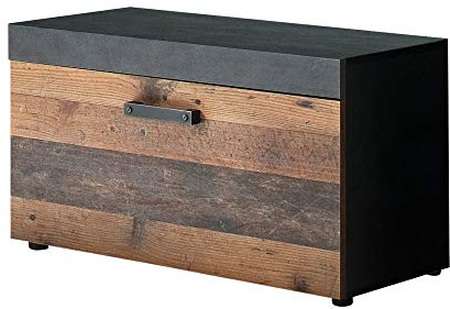trendteam smart living - Indy - Kommode - Eiche/Grau - Garderobensitzbank mit 1 Klappe und 2 Einlegeböden - (BxHxT) 80 x 45 x 37 cm - antikfarbene Griffe | B 80 x H 45 x T 37 cm · 1 Klappe, 2 Einlegeböden