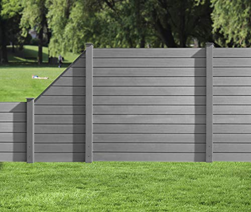 HORI WPC Sichtschutz Zaun Steckzaun Gartenzaun Komplettset für Garten und Terrasse, beidseitig glatt, 1x Quadratisch + 1x Pfosten I zum Einbetonieren I Zaun: Anthrazit I Pf.: Anthrazit