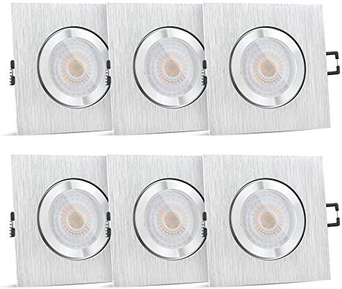 SSC-LUXon QW-2 LED Einbaustrahler Bad 6er Set IP44 flach gebürstet - fourSTEP Leuchtmittel ''Dimmen ohne Dimmer'' 5W warmweiß'