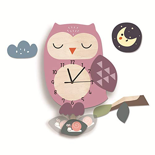 Nicole Knupfer Kinder Wanduhr, Eule aus Holz, DIY Holzuhr für Kinderzimmer, Ohne Tickgeräusche, Lautlos Uhrwerk Wanddeko