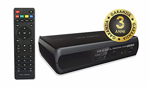 Decoder DVB-T2 265 HD HEVC H265 10 BIT, Alta definizione, HDMI, USB con funzione media center, Dolby Sound, SCART