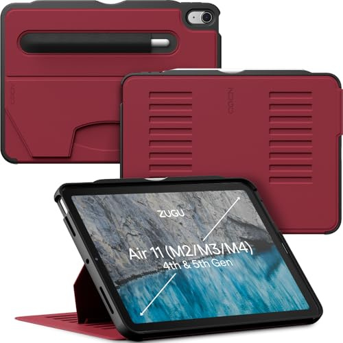 ZUGU CASE iPad Air 11 (M4/M3/M2) 2026/2025/2024 & Air 10.9 5:e/4:e gen. (2022/2020) skyddshölje trådlös Apple Pencil Laddning 10-vinkels Magnetic Stativ Skal & automatisk vila/väckning [Körsbärsröd]