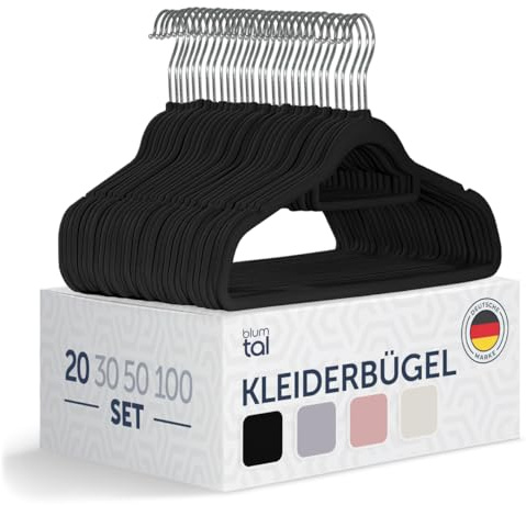 Blumtal Perchas de Terciopelo Antideslizantes - Percha giratoria 360° para Abrigos, Trajes, Camisas y Pantalones, Paquete de 20 Unidades, Negro