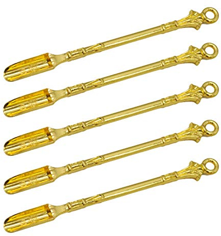 5 Pcs Gold Snuff Spoon Mini Tea Spoon Medicine Spoon,Gorgeous Pendants Necklace for Filling Vials with Medicine Dab, Salts, Herbs, Wax, Oil, Sand