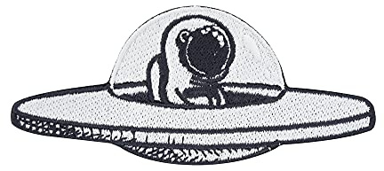 Finally Home Astronaut im Ufo Patch zum Aufbügeln - Alien Aufnäher | Lustiges Motiv für Weltraum - Fans: Astronauten, Nasa, Planet & Weltall. Als Bügelbild für Jacke, Cap & Rucksack.