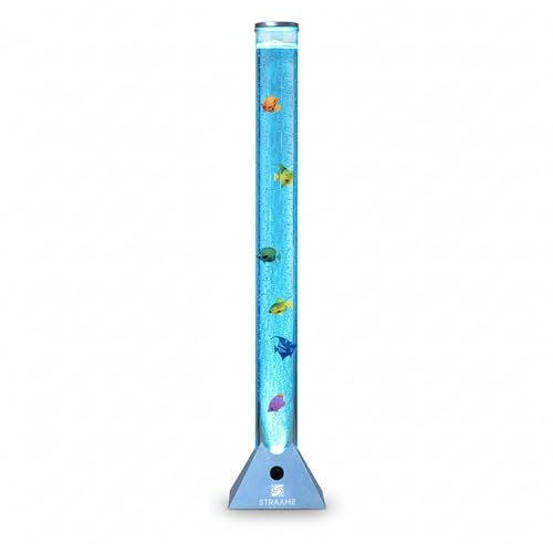Straame 90cm Bubble Fish Lamp, Colour Changing LED Light, Sensory Room Decor & Mood Lamp, Includes Artificial Tropical Fish, Adjustable Bubble Tube, Plug-in Power, Blue Base