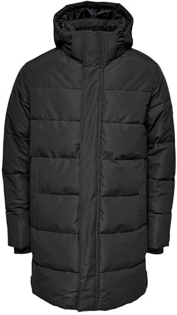 ONLY & SONS Men's ONSCARL Long Quilted Coat OTW Coat, Black, XXL