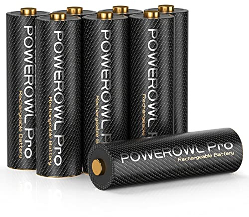 POWEROWL Gold-top Rechargeable AA Batteries PRO, High Capacity 2800mAh, Premium NiMH Double A Battery -8 Count
