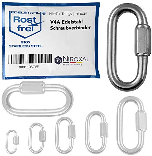 NietFullThings Connettore A Vite In Acciaio Inox V4A, 12 Mm, A Moschettone A Vite, 4,500 Kg, Collegamento Rapido, Anello Portachiavi