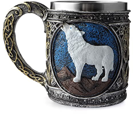 3D Stereoscopic Wolf Shape Stainless Steel Mug Retro Coffee Metal Mug Wolf Decoration Gift for Men